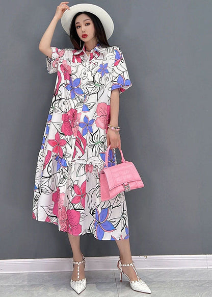 Red Print Peter Pan Collar Vacation Dresses Short Sleeve