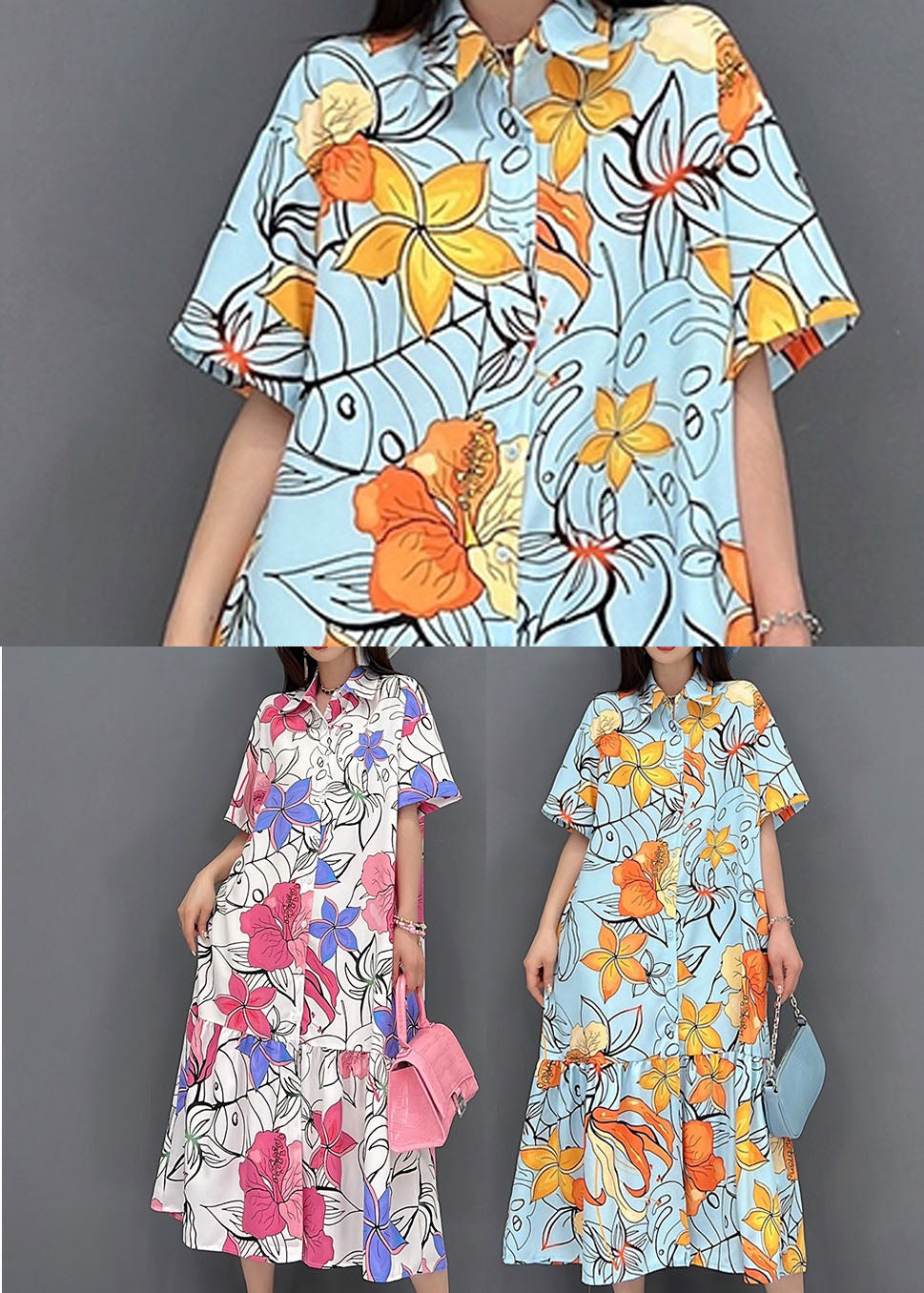 Red Print Peter Pan Collar Vacation Dresses Short Sleeve