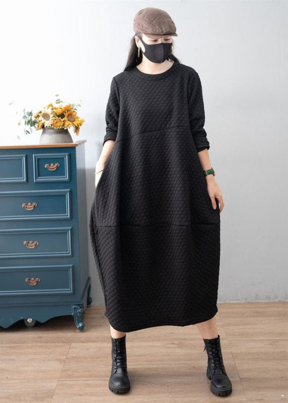 Red O-neck Patchwork Plaid Warm Fleece Dress Winter