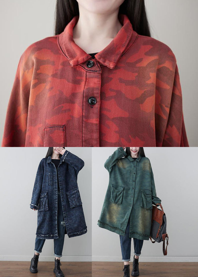 Red Oversized Patchwork Pockets Cotton Trench Spring
