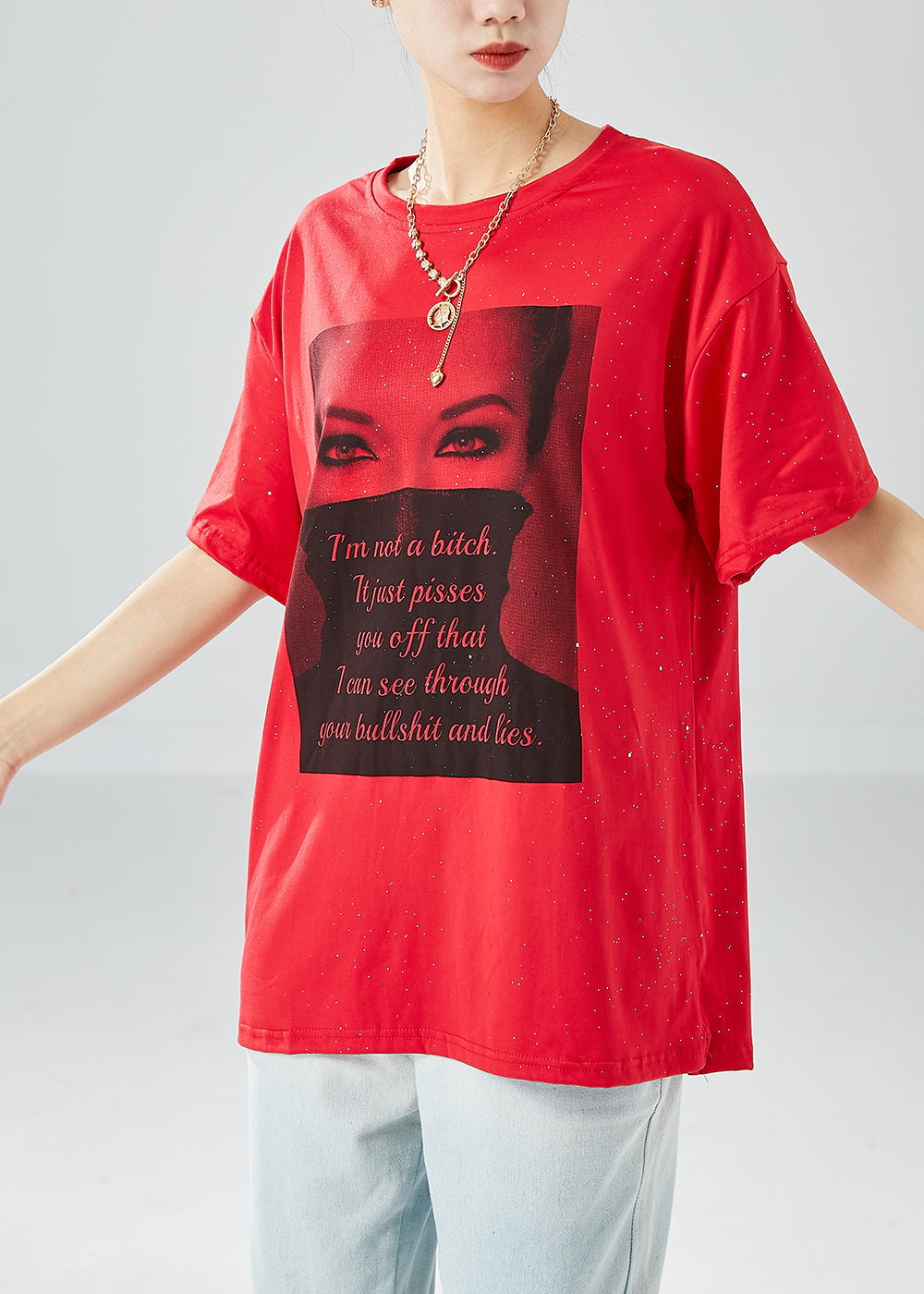 Red Oversized Print Cotton Tank Summer