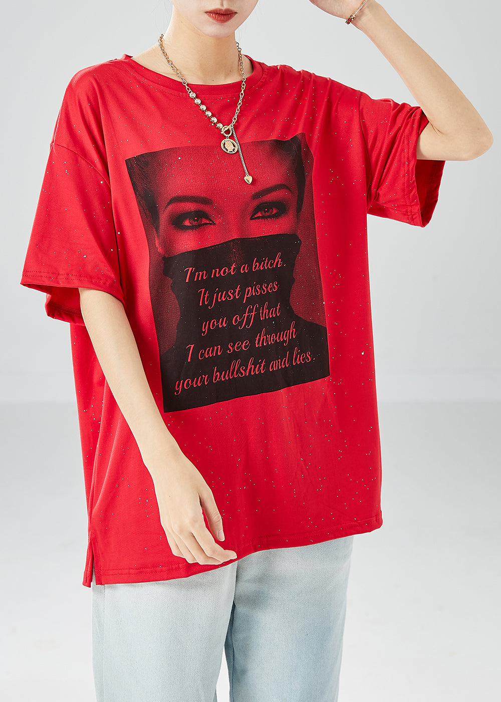 Red Oversized Print Cotton Tank Summer