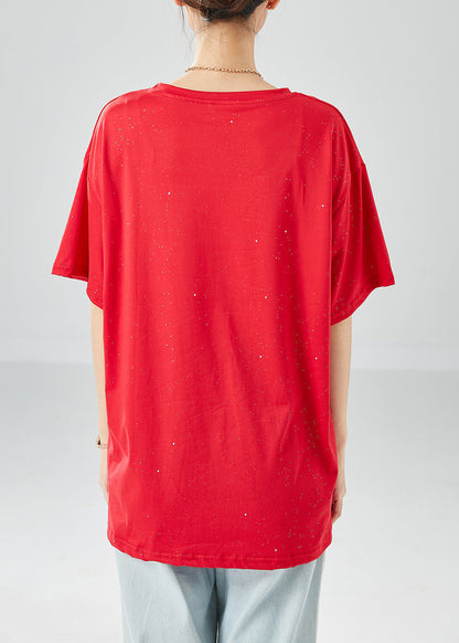 Red Oversized Print Cotton Tank Summer