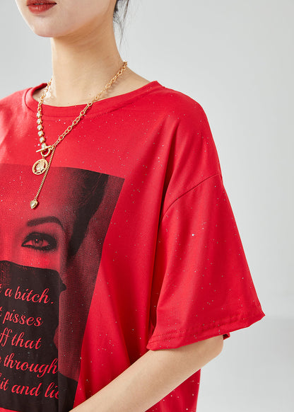 Red Oversized Print Cotton Tank Summer