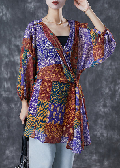 Red Oversized Print Silk Holiday Dress Fall