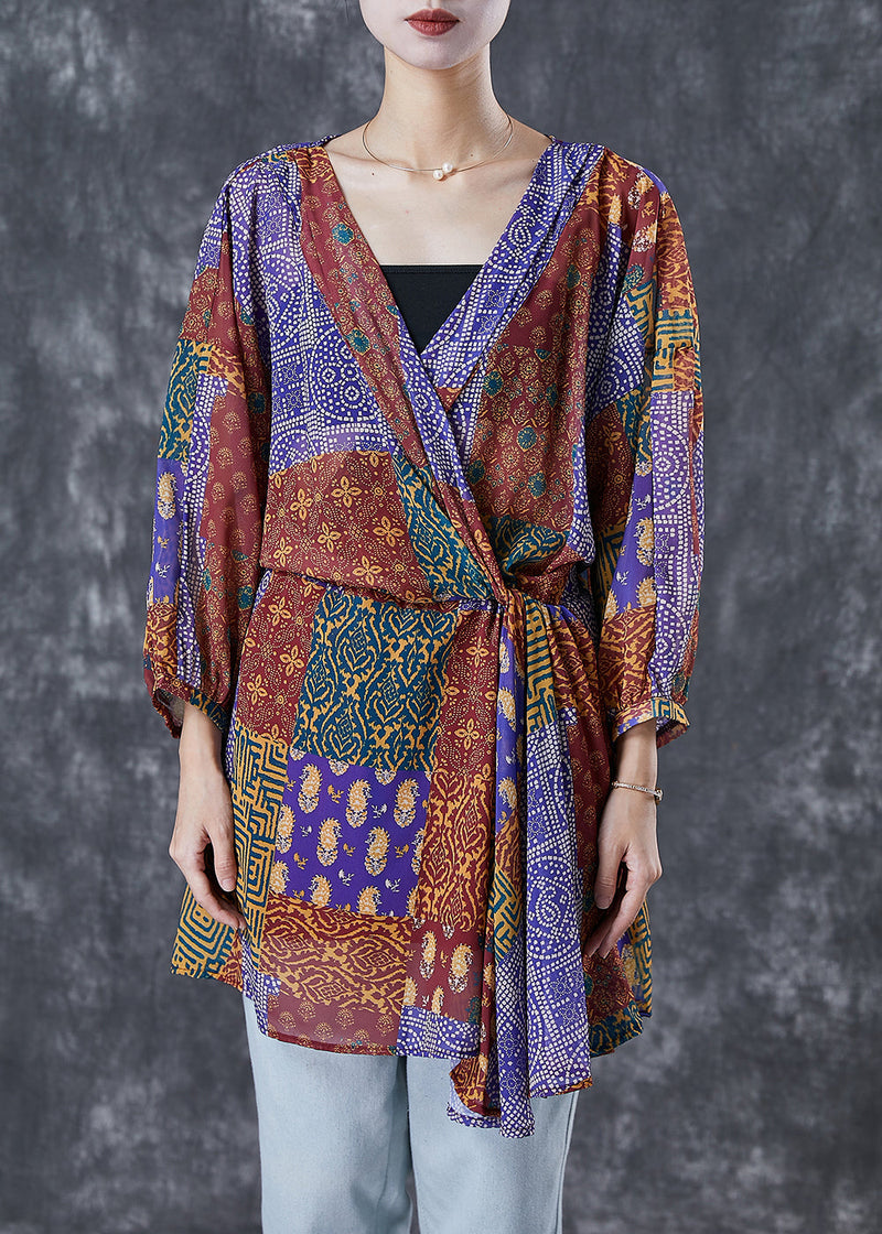 Red Oversized Print Silk Holiday Dress Fall