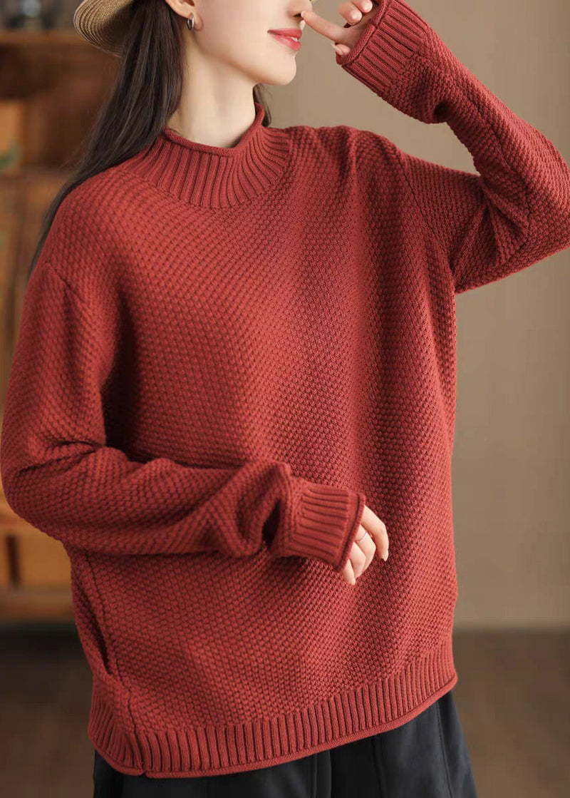 Red Oversized Thick Knit Sweaters Winter