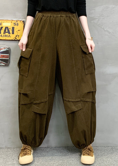 Red Pockets Patchwork Cotton Lantern Pants Fall