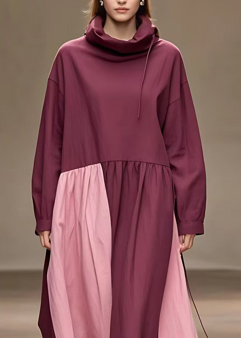 Red Turtleneck Drawstring Maxi Dress Fall