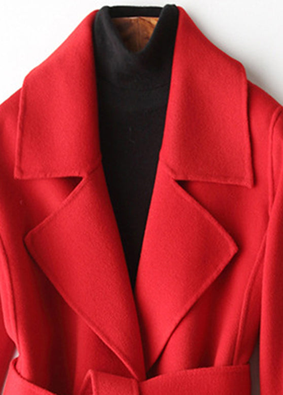 Red Turtleneck Woolen Coats Fall