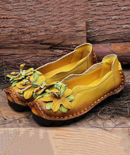 Retro Splicing Flats Yellow Faux Leather Soolinen Shoes-