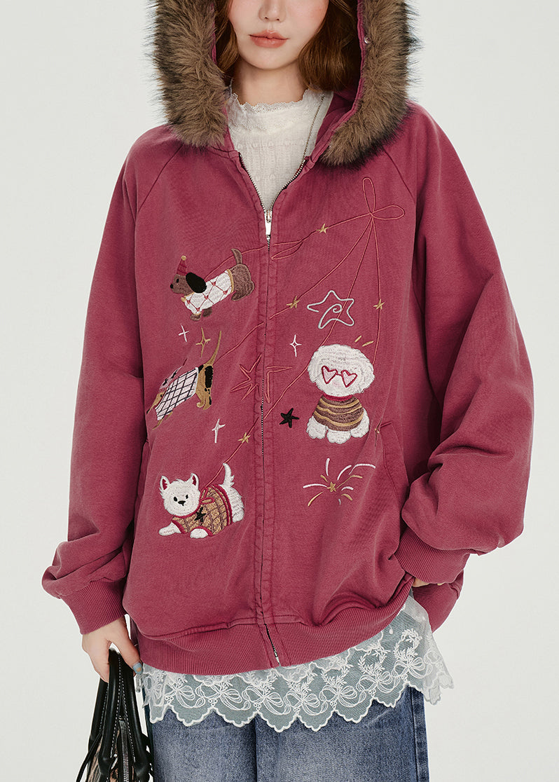 Rose Embroidered Cotton Hooded Coat Spring