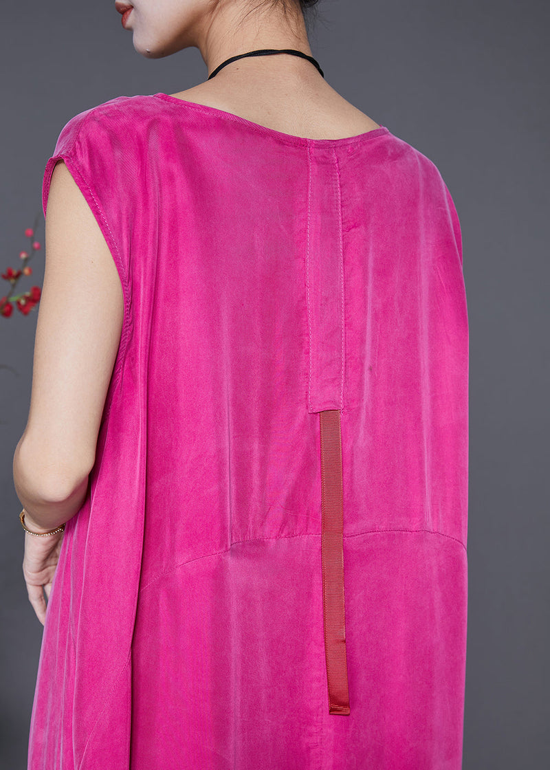 Rose O-neck Draping Silk Beach Dress Summer