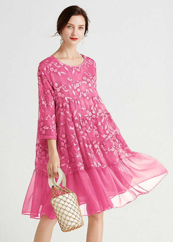 Rose O-neck Embroideried Chiffon Dress Spring