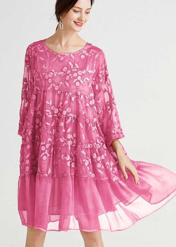 Rose O-neck Embroideried Chiffon Dress Spring