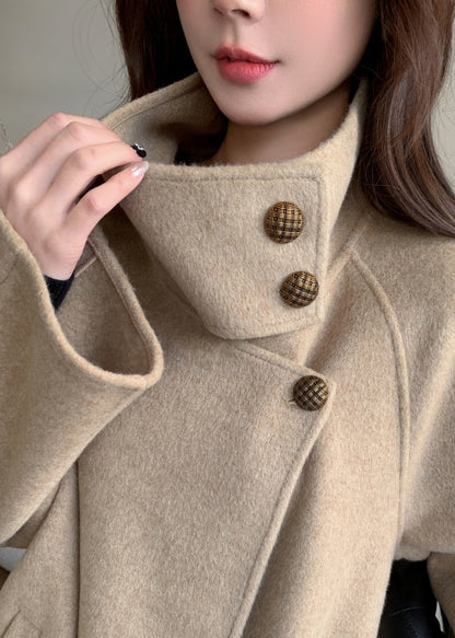 Rose Stand Collar Tie Waist Woolen Trench Coats Winter