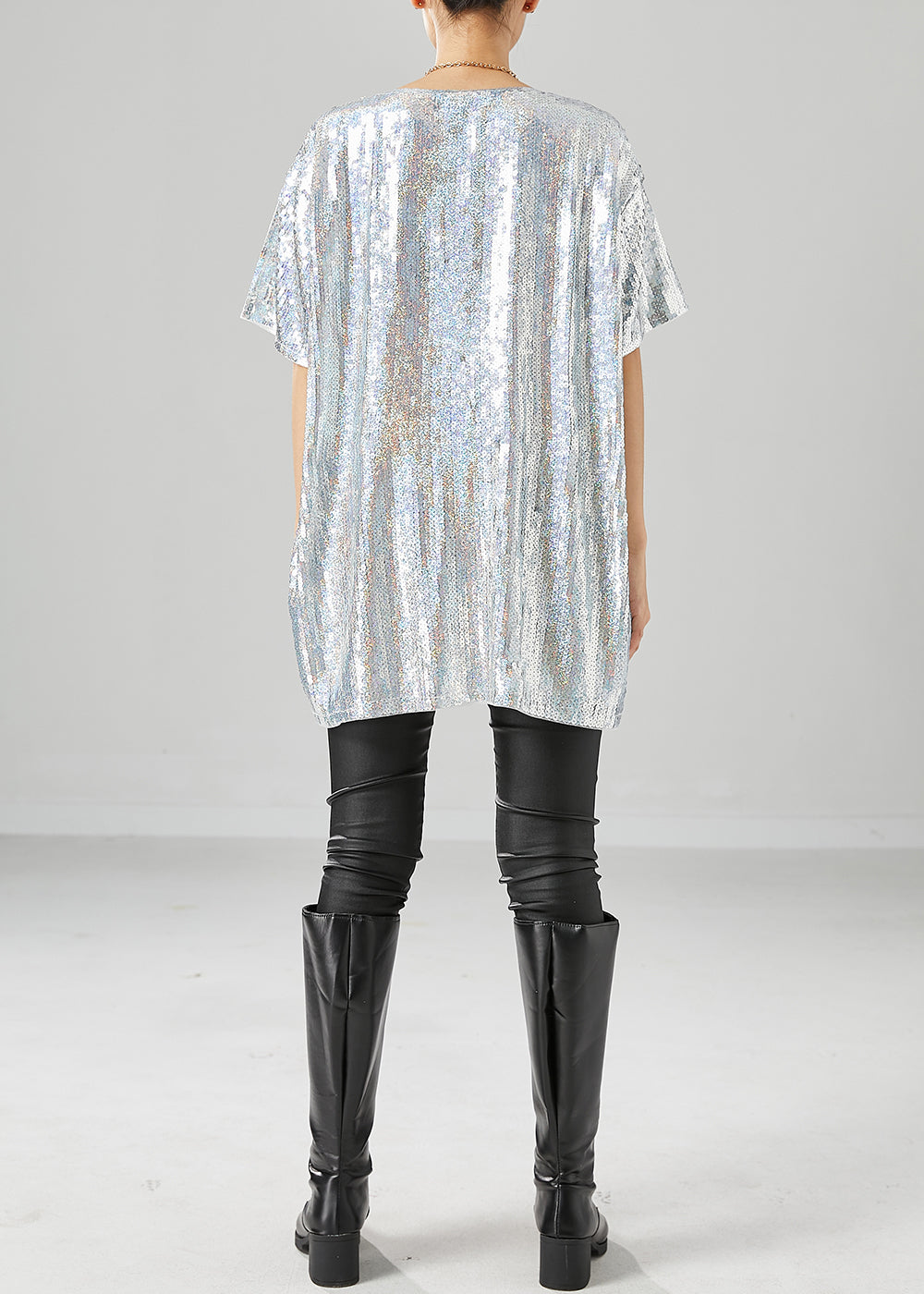 Silver Sequins Oversized Letter Print Tanks Summer