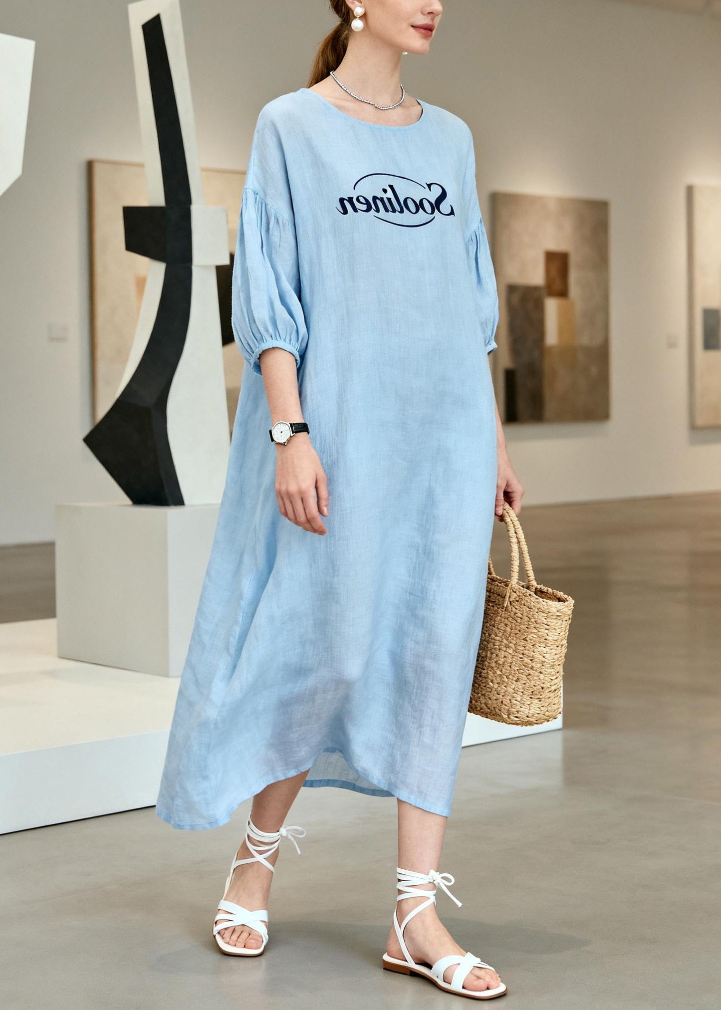 Sky Blue Oversized Cotton Vacation Dresses Summer