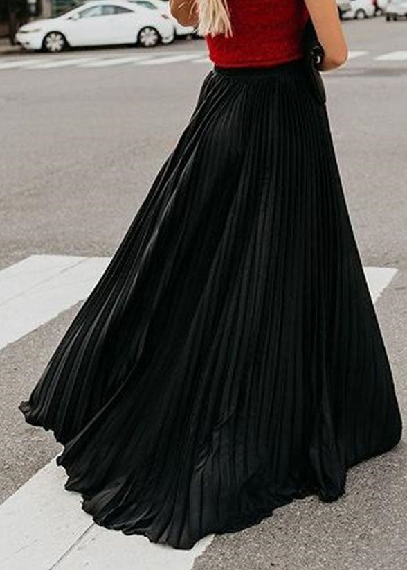 Black Elastic Waist Chiffon Pleated Skirts Summer