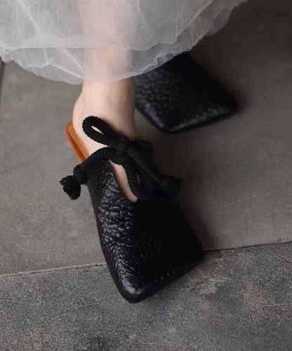 Splicing Brown Faux Leather Slide Sandals Lace Up