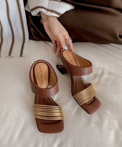 Splicing Chunky Brown Sheepskin Slide Sandals