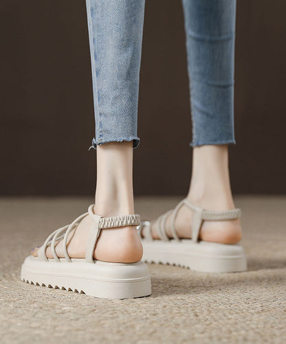Splicing Platform Sandals Black Cowhide Leather Peep Toe