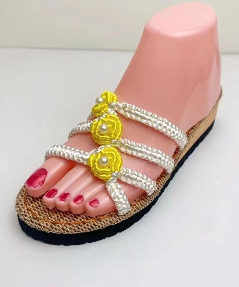 Splicing Wedge Black Knit Fabric Slide Sandals Peep Toe Soolinen Shoes-20251