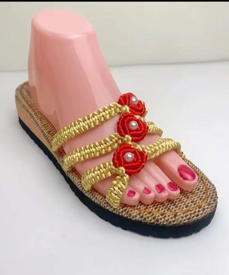 Splicing Wedge Black Knit Fabric Slide Sandals Peep Toe Soolinen Shoes-20251