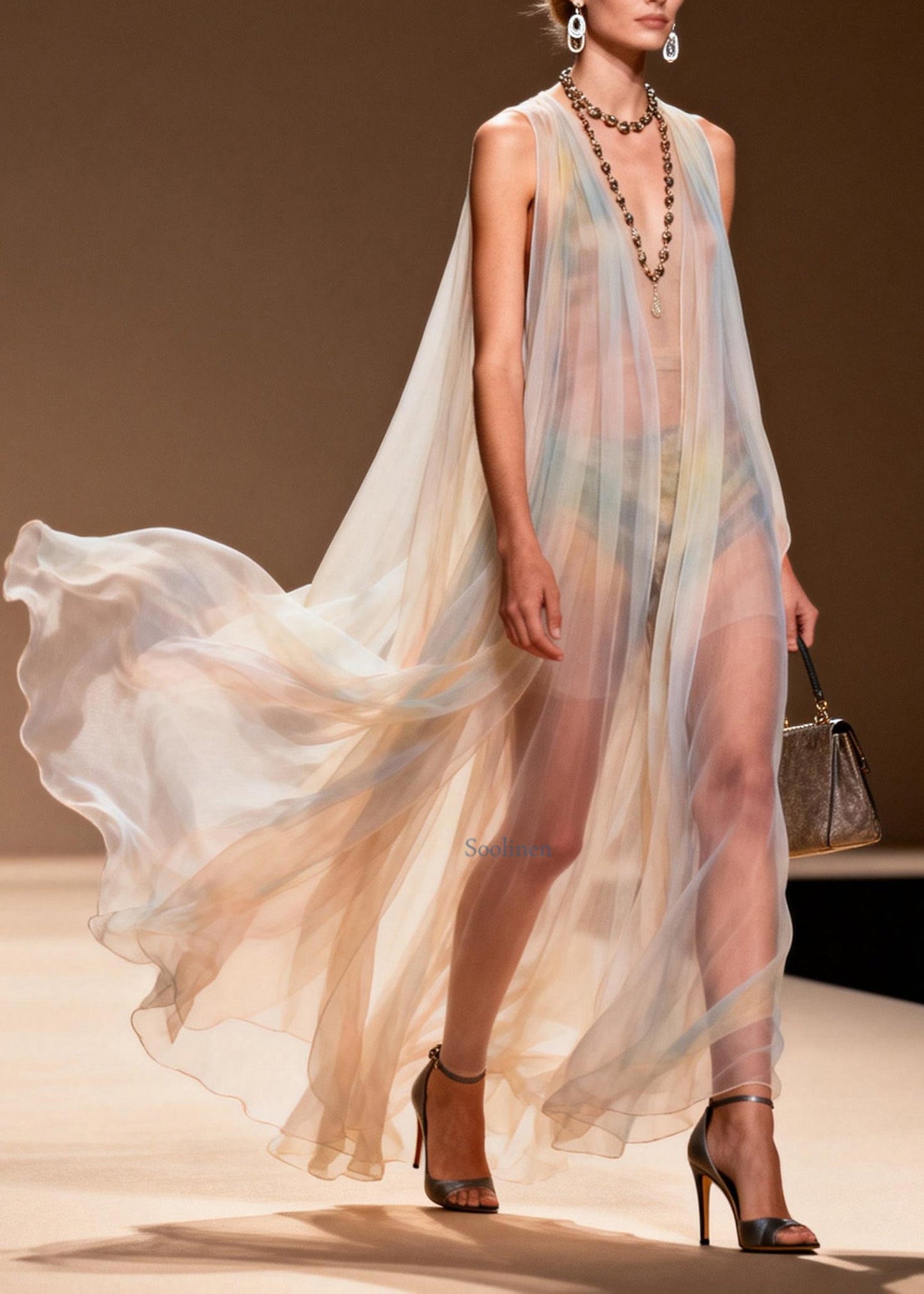 V Neck Chiffon Ankle Dress Sleeveless