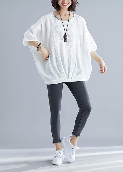 White Batwing Sleeve O-neck Summer Tops