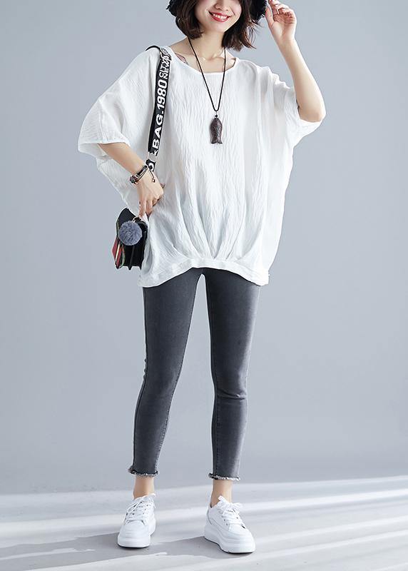 White Batwing Sleeve O-neck Summer Tops