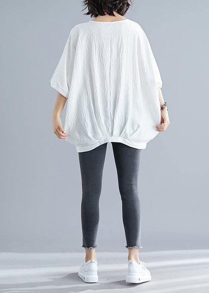 White Batwing Sleeve O-neck Summer Tops
