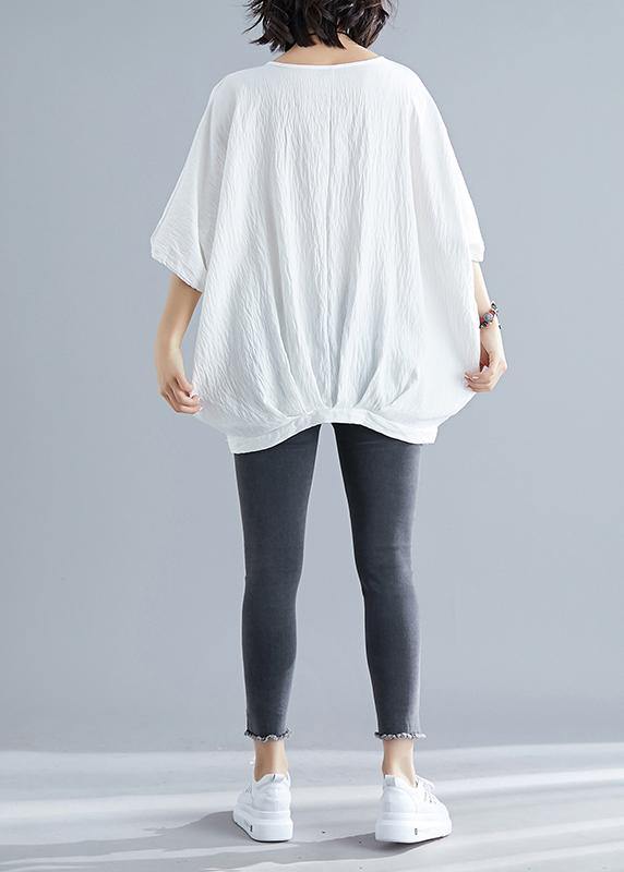 White Batwing Sleeve O-neck Summer Tops