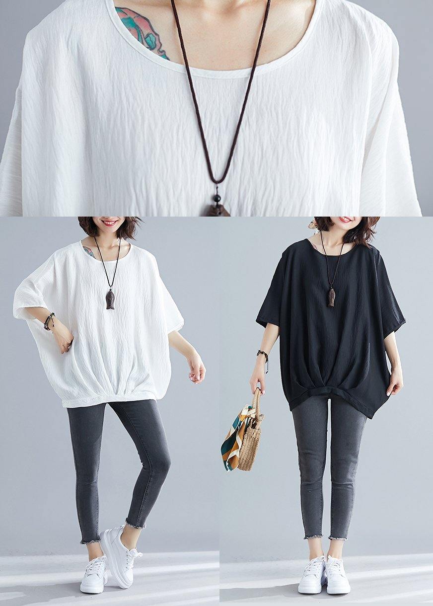 White Batwing Sleeve O-neck Summer Tops