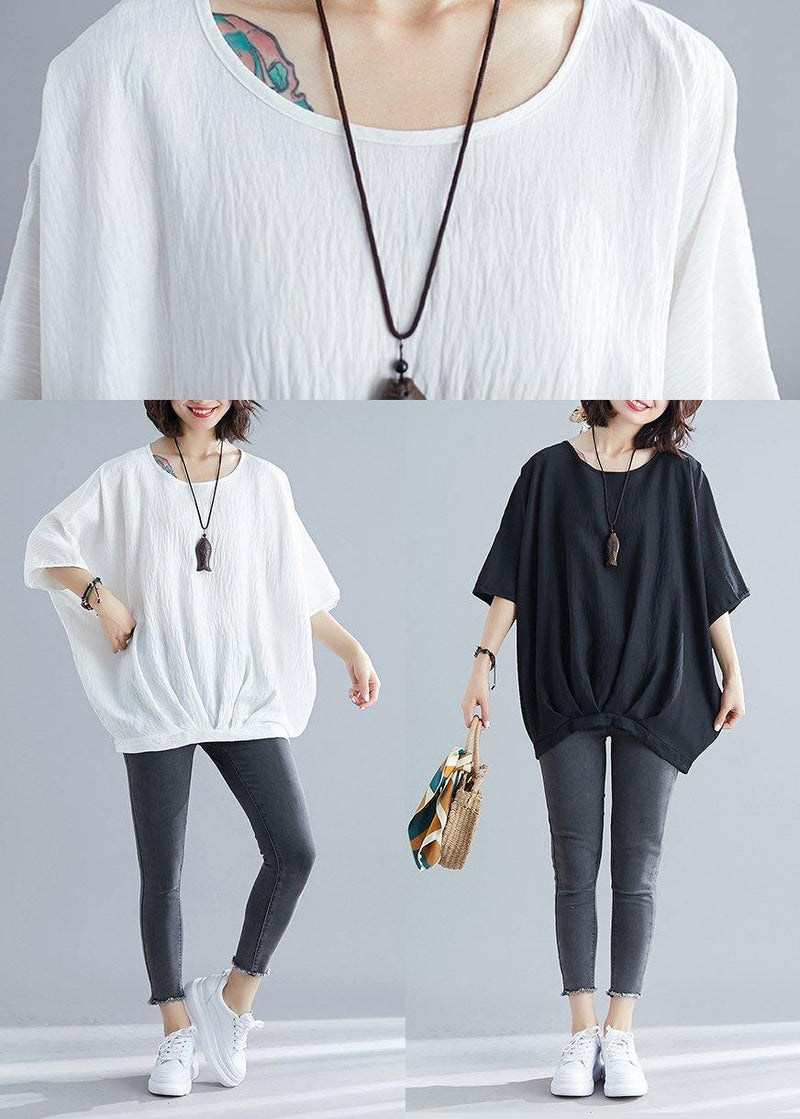 White Batwing Sleeve O-neck Summer Tops
