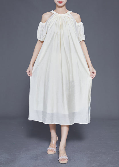 White Cold Shoulder Original Design Silk Long Dress Summer