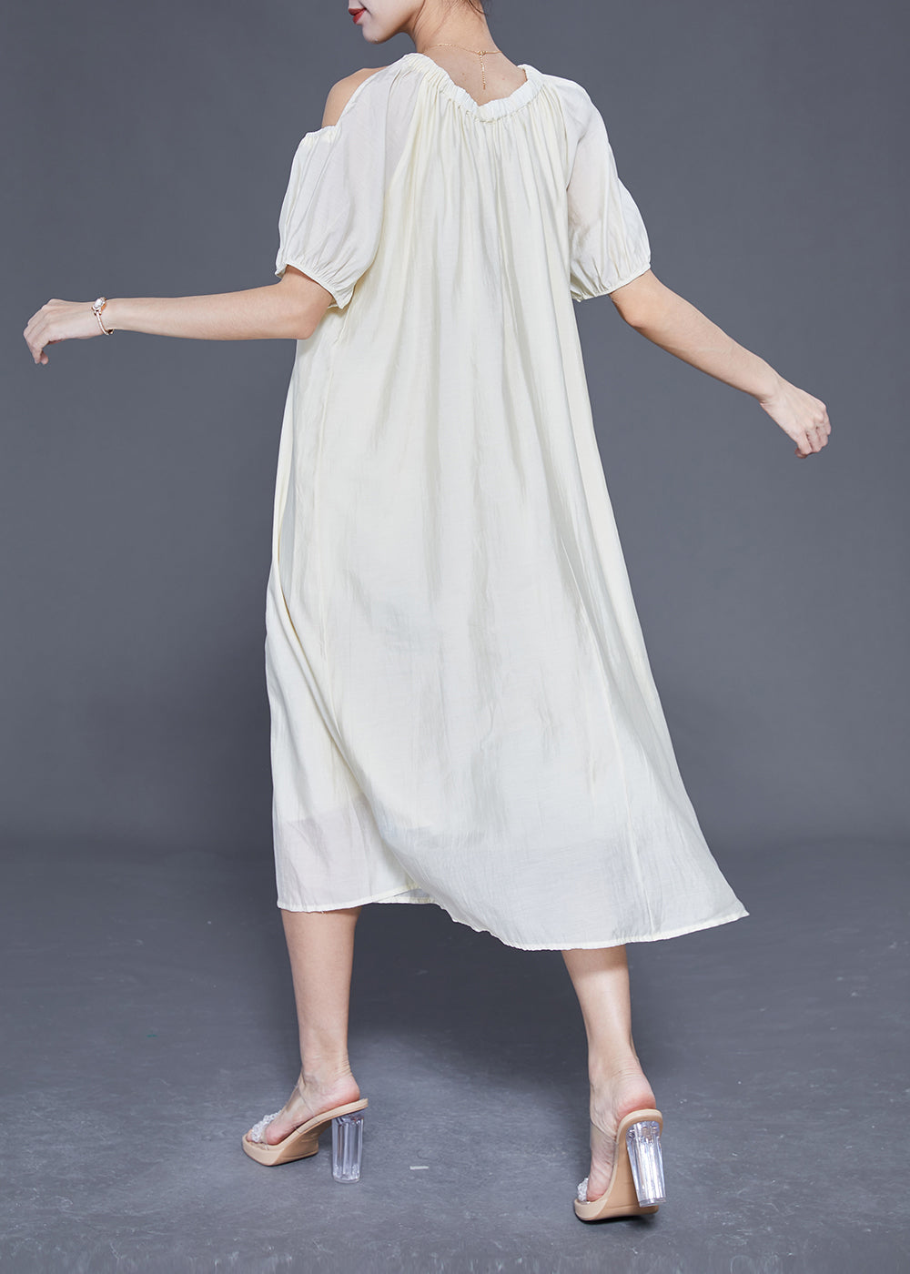White Cold Shoulder Original Design Silk Long Dress Summer