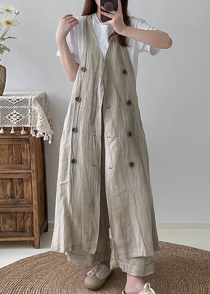 White Double Breast Wrinkled Linen Long Vest Fall