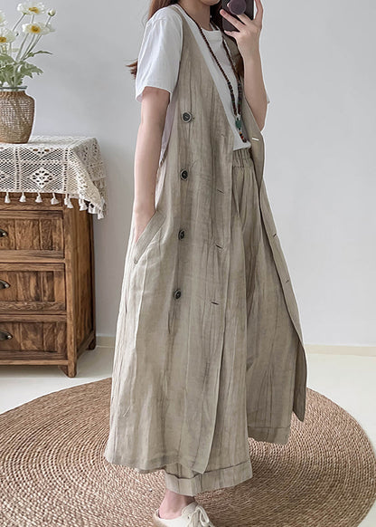White Double Breast Wrinkled Linen Long Vest Fall