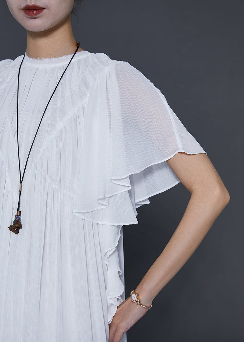 White Draping Chiffon Robe Dresses Cloak Sleeves
