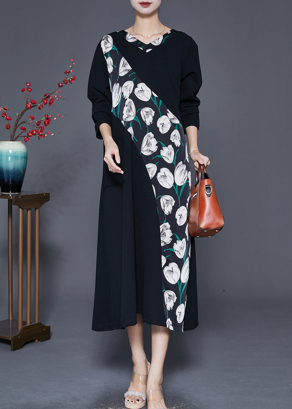 White Oversized Patchwork Cotton Dresses Fall