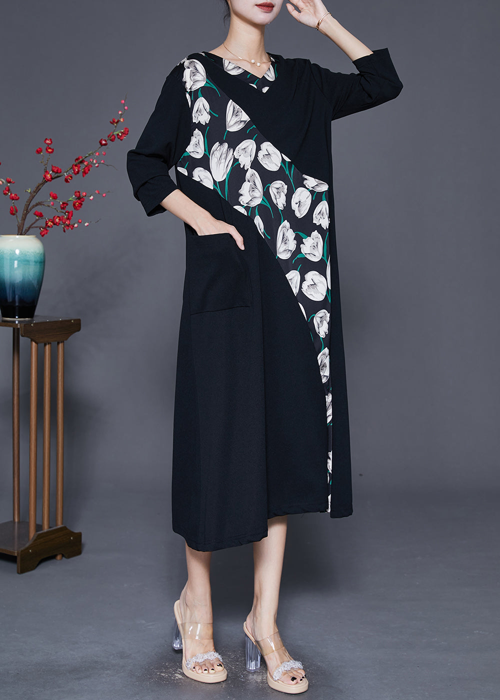 White Oversized Patchwork Cotton Dresses Fall