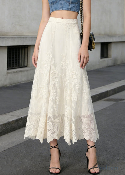 White High Waist Embroidered Lace a Line Skirts Spring