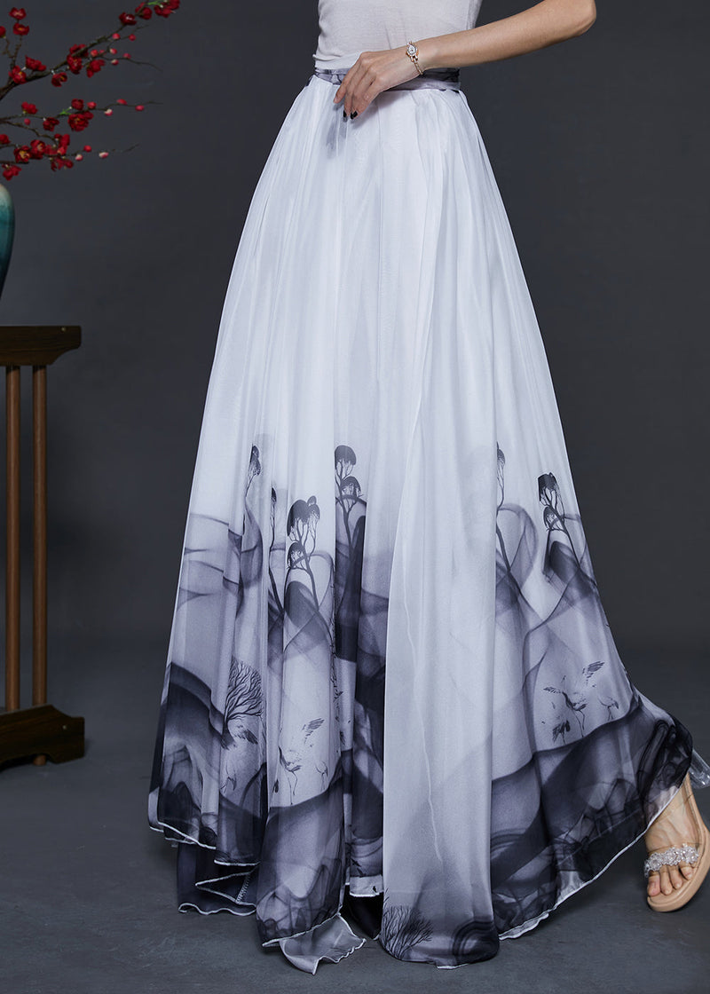 White Ink and Wash Exra Large Hem Chiffon Dance Skirts Summer