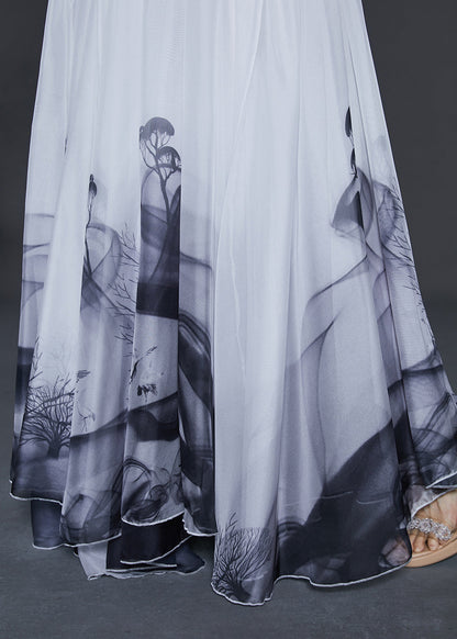 White Ink and Wash Exra Large Hem Chiffon Dance Skirts Summer
