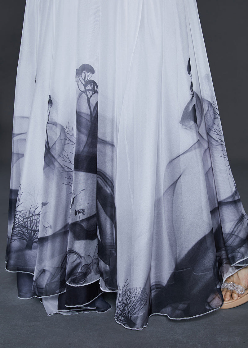 White Ink and Wash Exra Large Hem Chiffon Dance Skirts Summer