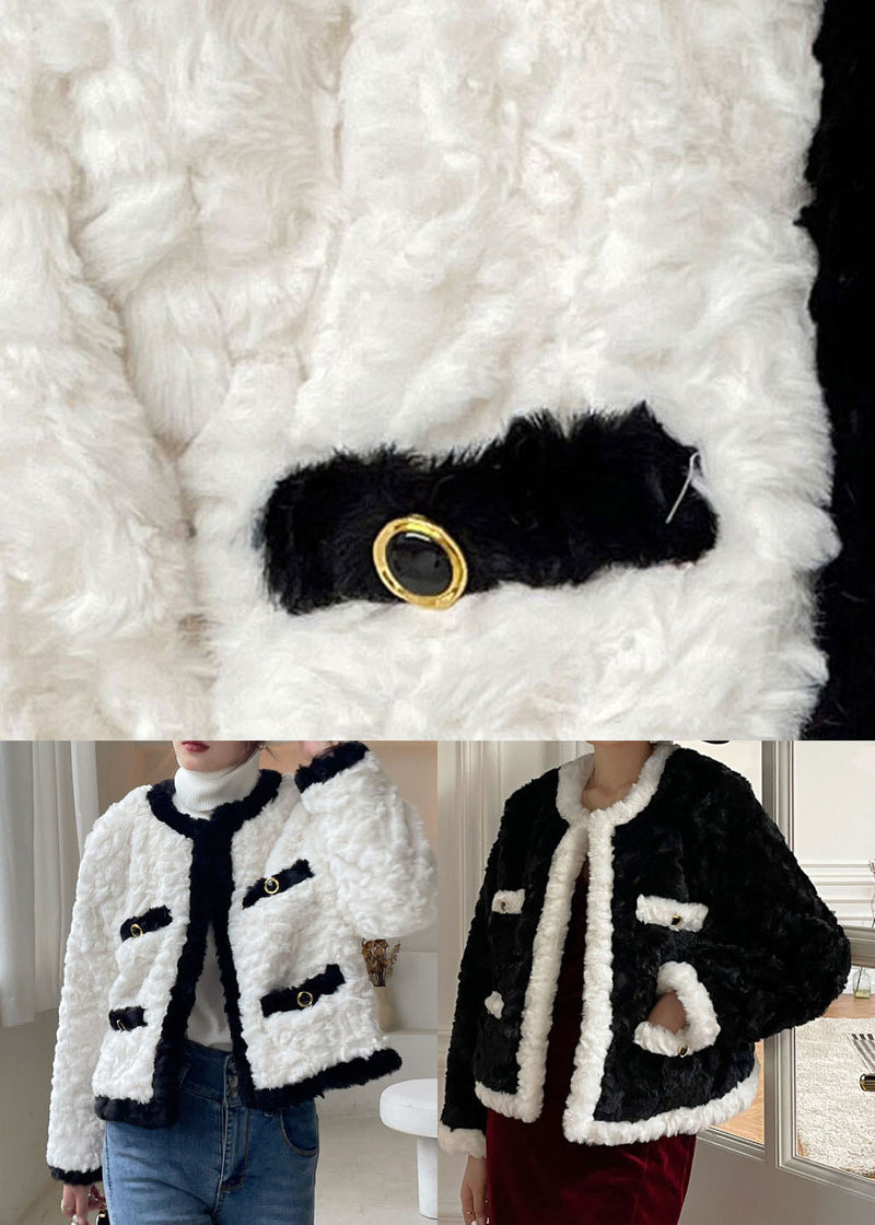 White O-neck Thick Faux Fur Jackets Winter
