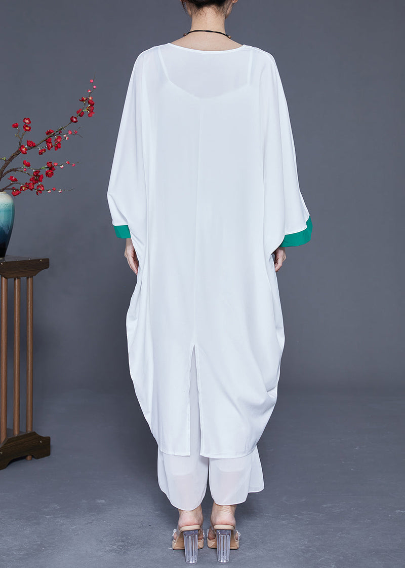 White Oversized Patchwork Silk Dresses Batwing Sleeve