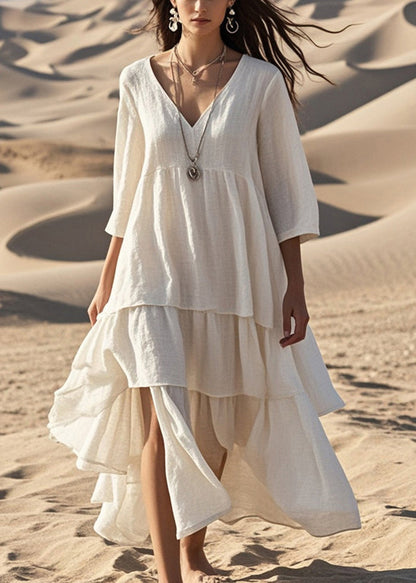 White Oversized Side Open Cotton Dress Bracelet Sleeve