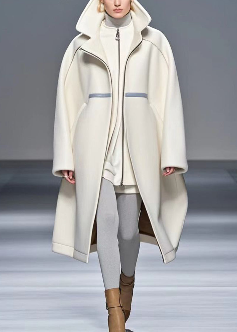 White Oversized Woolen Trench Coat Fall